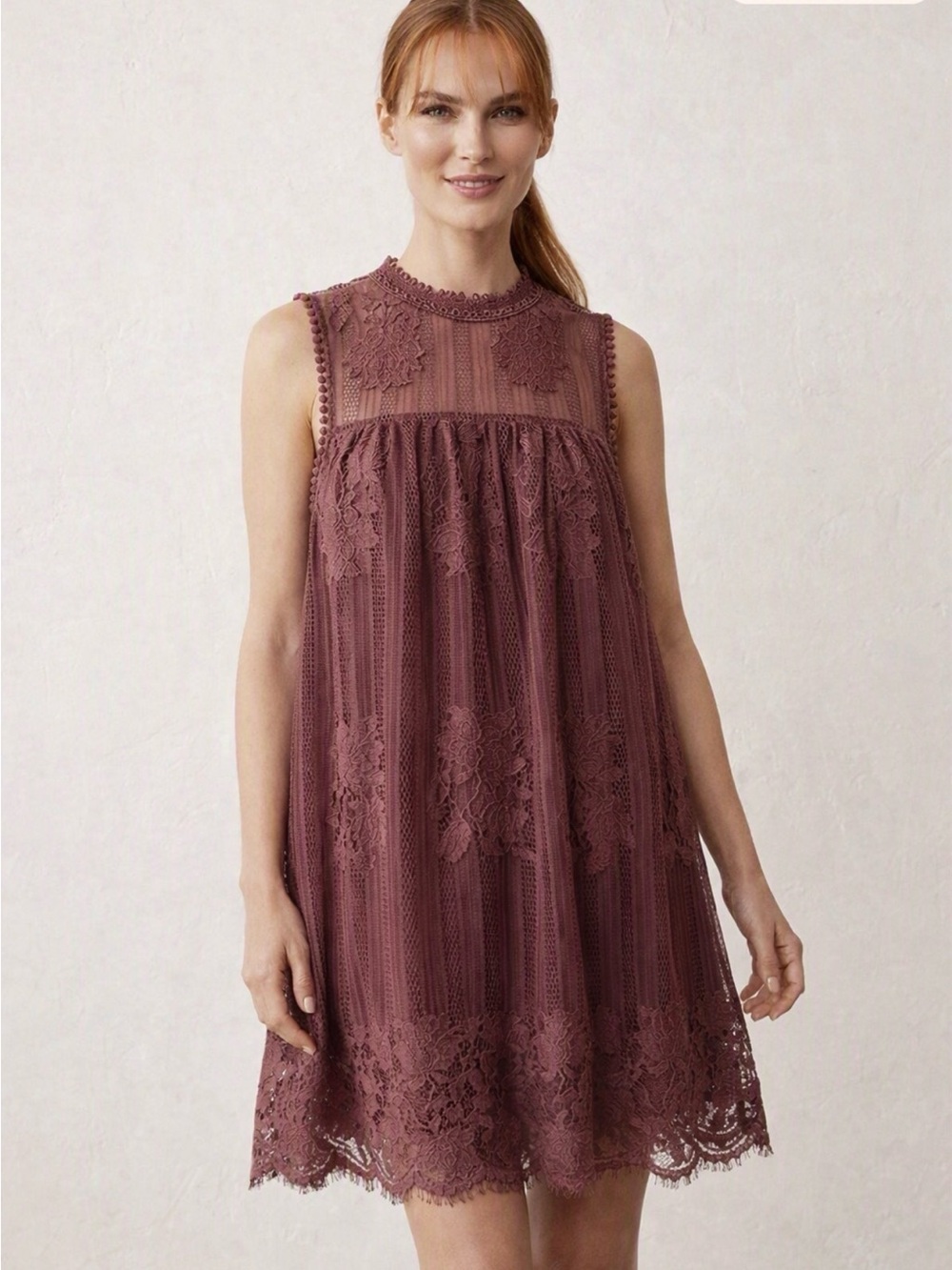 Lace Practical Magic Burgundy Maroon Sleeveless Brunch Modest Baby Doll Dress